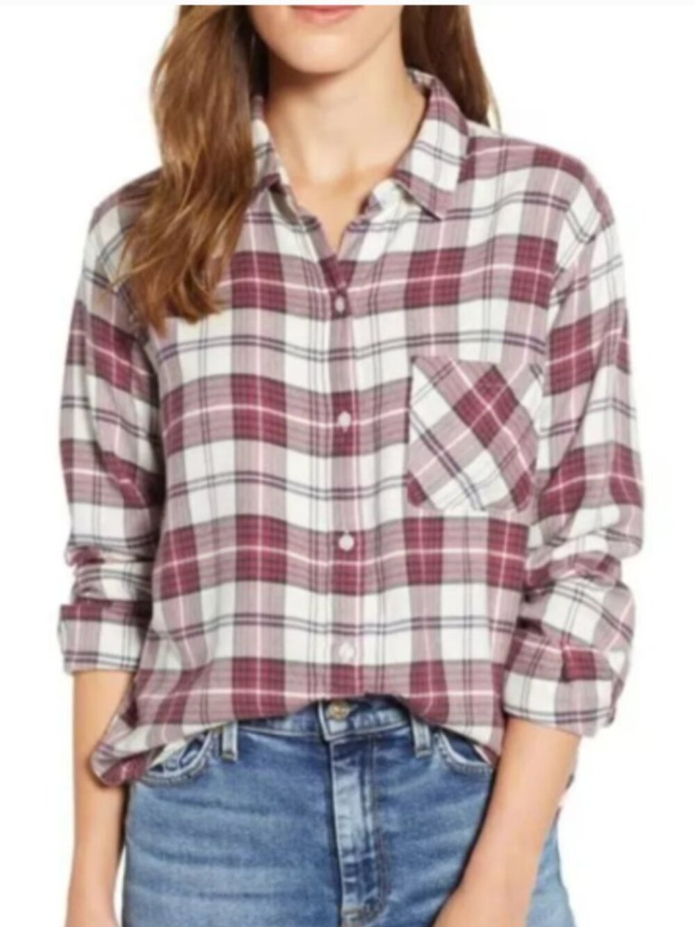 Rails Hunter Cotton/Rayon Cream Raspberry Slate Plaid Top XXL